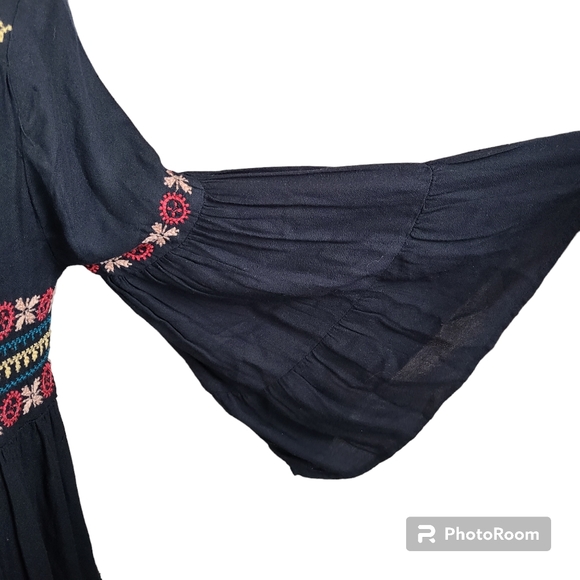 American Eagle Outfitters Size Small Black Embroidered Waist Ruffled Mini Dress - Picture 4 of 12